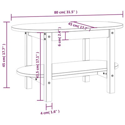 vidaXL Mesa de centro de madera maciza de pino 80x45x45 cm