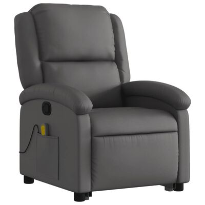 vidaXL Sillón reclinable de masaje elevable cuero auténtico gris
