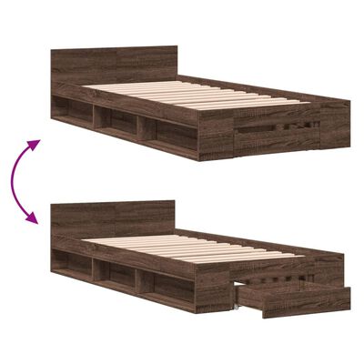 vidaXL Cama con cajón madera de ingeniería marrón roble 75x190 cm