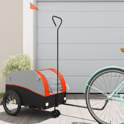 vidaXL Remolque para bicicleta hierro negro y naranja 30 kg