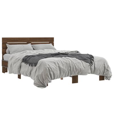 vidaXL Estructura cama madera ingeniería metal marrón roble 135x190 cm