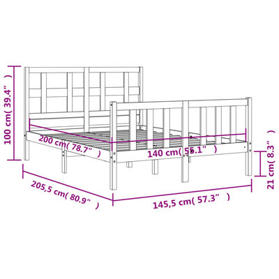 vidaXL Estructura de cama con cabecero madera maciza negro 140x200 cm