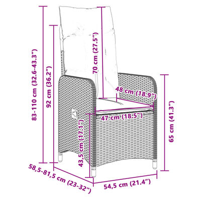 vidaXL Set de mesa y sillas de jardín 11 pzas y cojines ratán PE gris