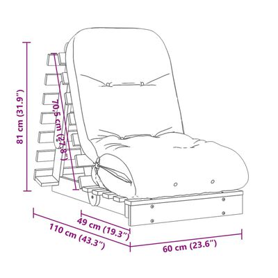 vidaXL Futón sofá cama con colchón madera maciza marrón 60x206x11 cm