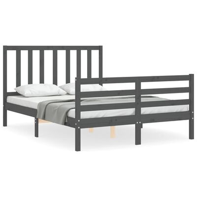 vidaXL Estructura de cama con cabecero madera maciza gris 140x190 cm