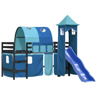 vidaXL Cama alta para niños con torre madera pino azul 90x200 cm