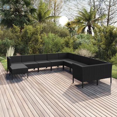 vidaXL Set de muebles de jardín 11 pzas cojines ratán sintético negro