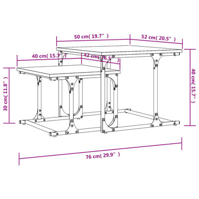 vidaXL Mesa de centro apilable 2 pzas madera ingeniería roble ahumado