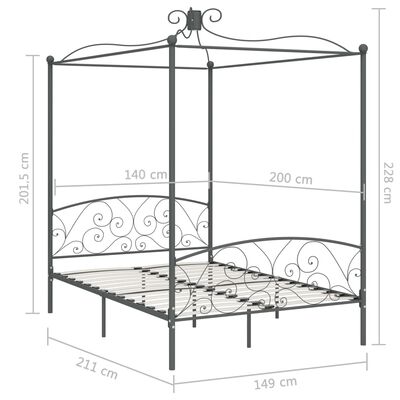 vidaXL Estructura cama con dosel sin colchón metal gris 140x200 cm