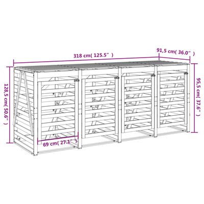 vidaXL Cobertizo cuádruple para cubo de basura madera de abeto Douglas