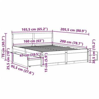 vidaXL Cama sin colchón madera maciza de pino marrón cera 160x200 cm