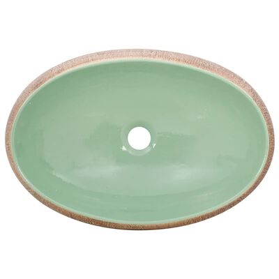 vidaXL Lavabo sobre encimera ovalado cerámica verde marrón 59x40x15 cm