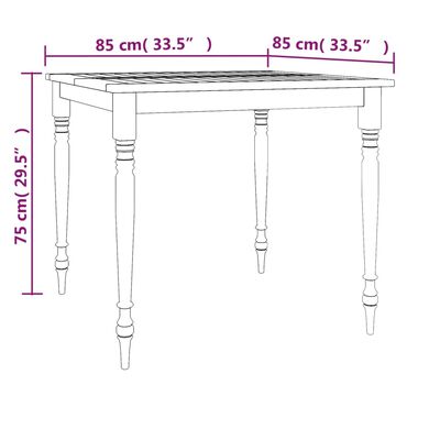 vidaXL Mesa Batavia madera maciza de teca 85x85x75 cm