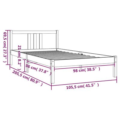 vidaXL Estructura de cama madera maciza gris 100x200 cm