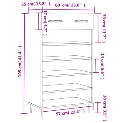 vidaXL Zapatero madera de ingeniería negro 60x35x105 cm