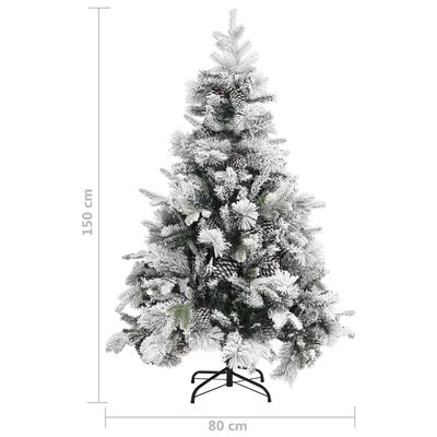 vidaXL Árbol de Navidad con nieve flocada y piñas PVC y PE 150 cm