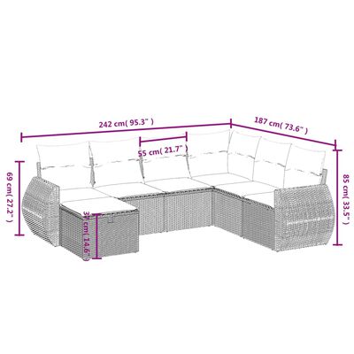 vidaXL Set de sofás de jardín 7 piezas con cojines ratán PE gris