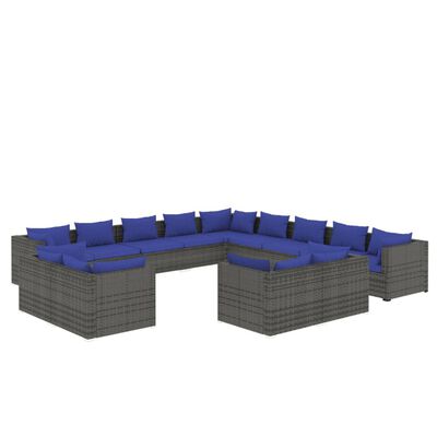 vidaXL Set de muebles de jardín 13 pzas y cojines ratán sintético gris