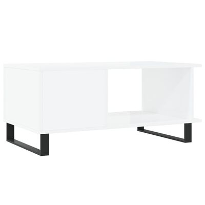 vidaXL Mesa de centro madera contrachapada blanco brillo 90x50x40 cm