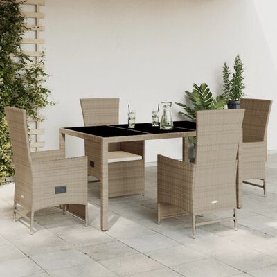 vidaXL Set comedor de jardín 5 pzas con cojines ratán sintético beige