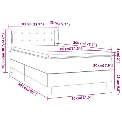 vidaXL Cama box spring con colchón terciopelo gris claro 80x200 cm