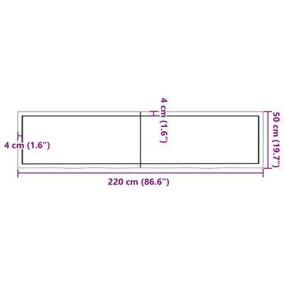 vidaXL Tablero mesa madera roble tratada marrón claro 220x50x(2-6) cm