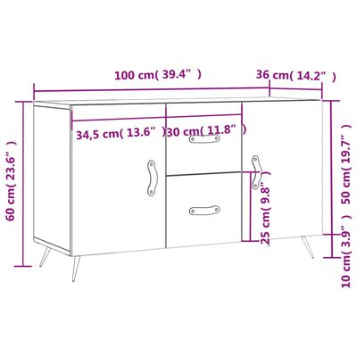 vidaXL Aparador de madera de ingeniería gris Sonoma 100x36x60 cm