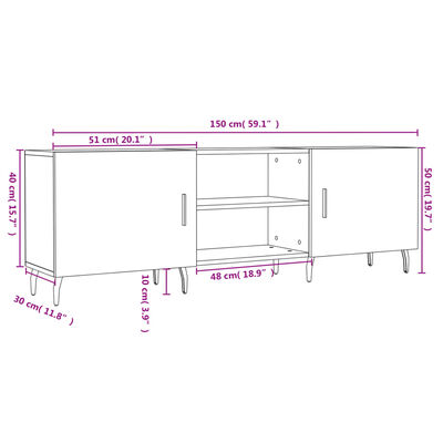 vidaXL Mueble de TV madera de ingeniería blanco brillante 150x30x50 cm