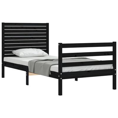 vidaXL Estructura de cama con cabecero madera maciza negro 90x200 cm