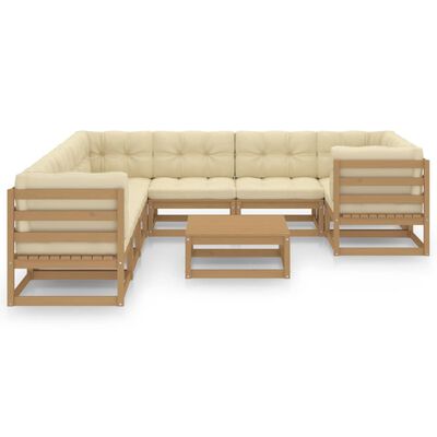 vidaXL Set de muebles de jardín 9 pzs cojines madera pino marrón miel