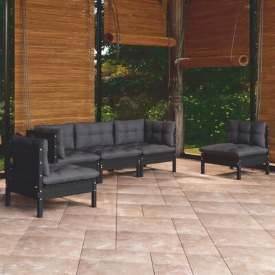 vidaXL Juego de muebles de jardín 5 pzas y cojines madera maciza pino