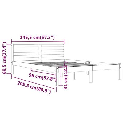 vidaXL Estructura de cama madera maciza de pino gris 140x200 cm