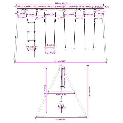 vidaXL Juego de columpios de exterior con columpios y escalera