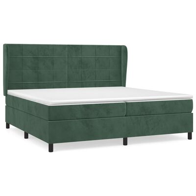 vidaXL Cama box spring con colchón terciopelo verde oscuro 200x200 cm