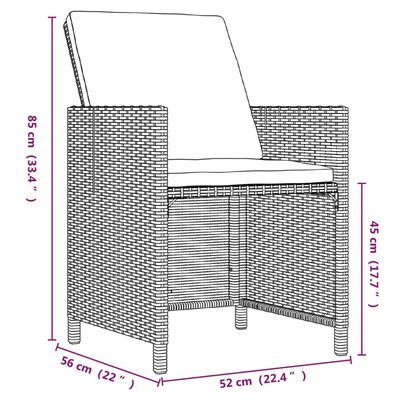 vidaXL Set de comedor jardín 19 pzas con cojines ratán sintético negro