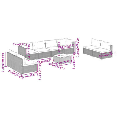 vidaXL Set muebles de jardín 9 piezas y cojines ratán sintético marrón