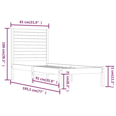 vidaXL Estructura de cama madera maciza marrón miel 75x190 cm