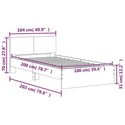 vidaXL Estructura de cama cabecero luces LED gris Sonoma 100x200 cm