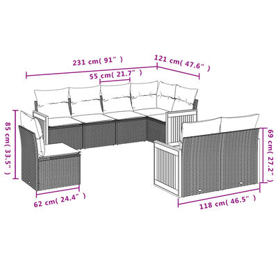 vidaXL Set de sofás de jardín 8 piezas y cojines ratán sintético negro