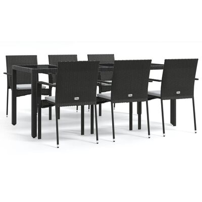 vidaXL Set de comedor de jardín 7 pzas y cojines ratán sintético negro