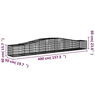 vidaXL Cesta de gaviones forma arco hierro galvanizado 400x50x40/60 cm