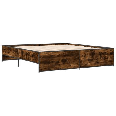 vidaXL Estructura cama madera ingeniería metal roble ahumado 200x200cm