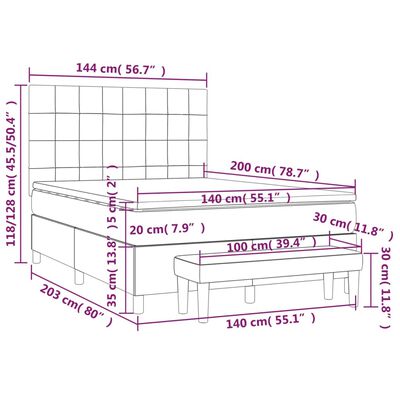 vidaXL Cama box spring con colchón terciopelo gris oscuro 140x200 cm