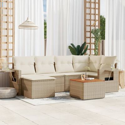 vidaXL Set sofás de jardín 7 piezas y cojines ratán sintético beige