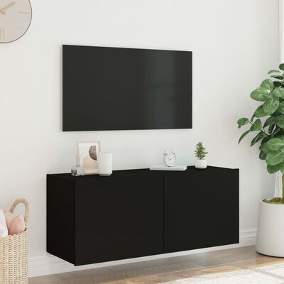 vidaXL Mueble de TV de pared con luces LED negro 100x35x41 cm