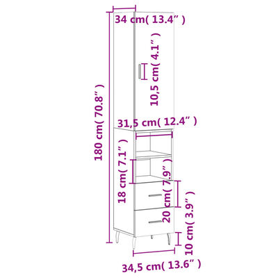 vidaXL Aparador de madera contrachapada roble Sonoma 34,5x34x180 cm