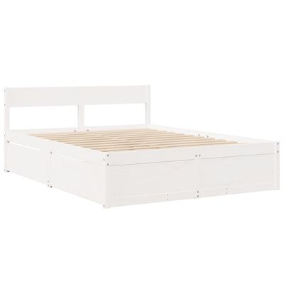 vidaXL Cama con cajones y colchón madera maciza pino blanca 160x200 cm