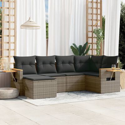 vidaXL Set de muebles de jardín 6 pzas y cojines ratán sintético gris