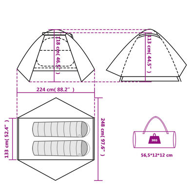 vidaXL Tienda de campaña iglú para 2 personas impermeable verde