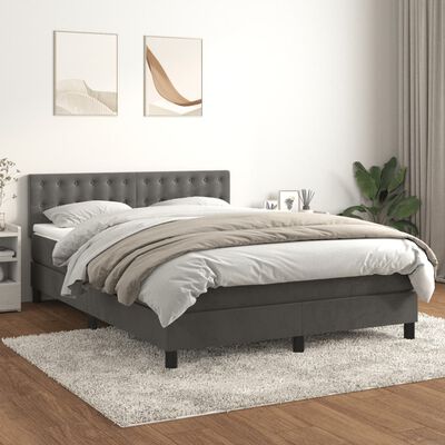 vidaXL Cama box spring con colchón terciopelo gris oscuro 140x200 cm